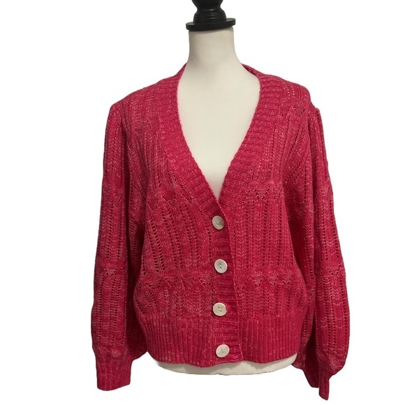 white closet Sweaters - White Closet Cardigan Puff Sleeve Sweater. Pink. Small. New without tag